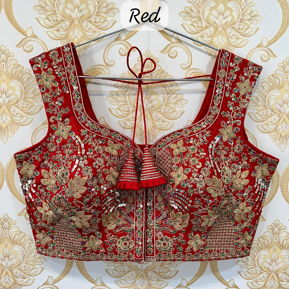 Red Color Beautiful Heavy Embroidery Codding & Thread Work Bridal Blouse — view 1