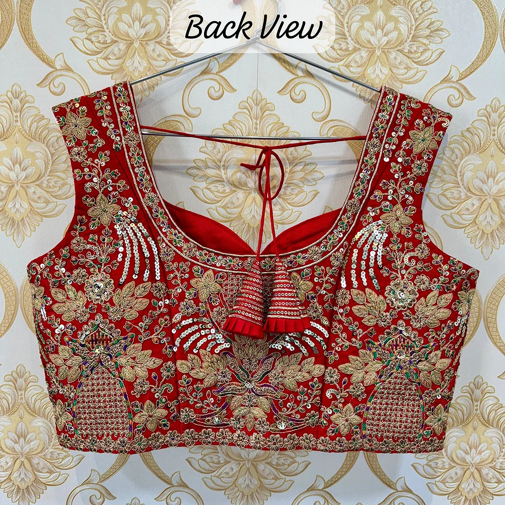 Red Color Beautiful Heavy Embroidery Codding & Thread Work Bridal Blouse — view 2