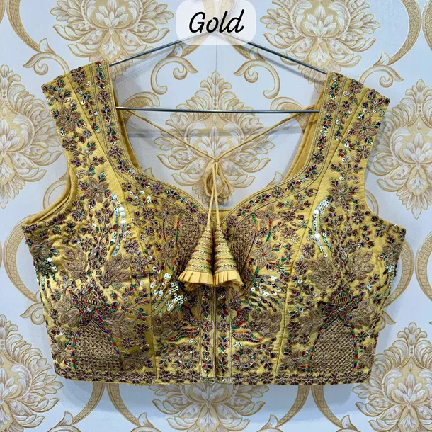 Gold Color Beautiful Heavy Embroidery Codding & Thread Work Bridal Blouse