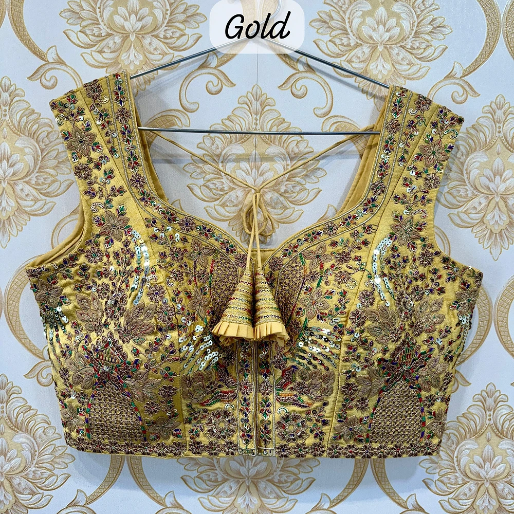 Gold Color Beautiful Heavy Embroidery Codding & Thread Work Bridal Blouse — view 1