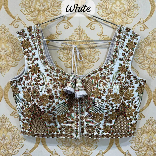 White Color Beautiful Heavy Embroidery Codding & Thread Work Bridal Blouse