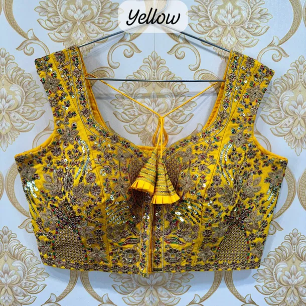 Yellow Color Beautiful Heavy Embroidery Codding & Thread Work Bridal Blouse