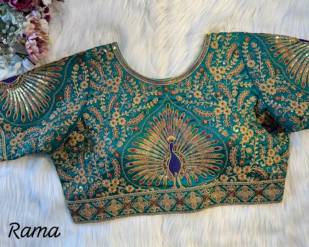 Rama Color Heavy Long Stitch Apple-Cut Cording Work Blouse — view 2