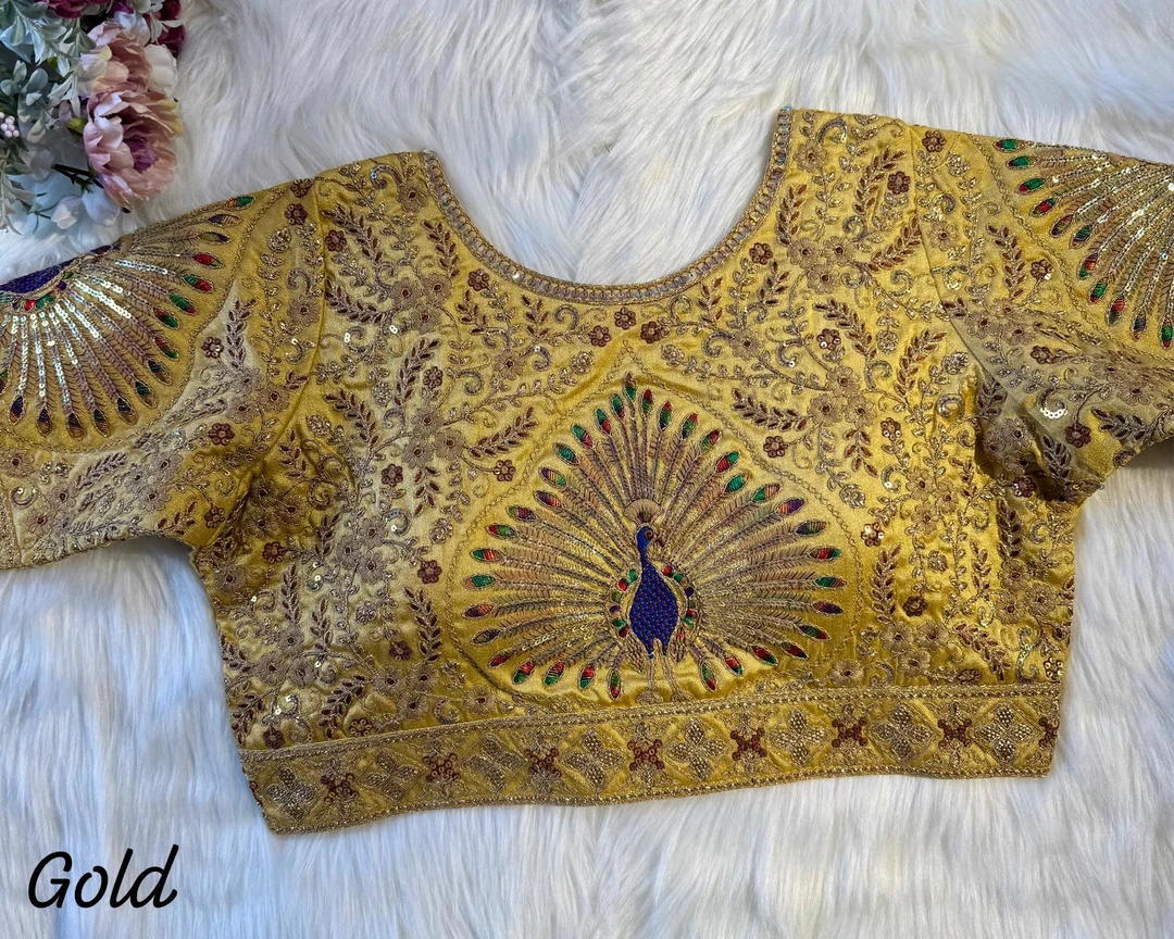 Gold Color Heavy Long Stitch Apple-Cut Cording Work Blouse