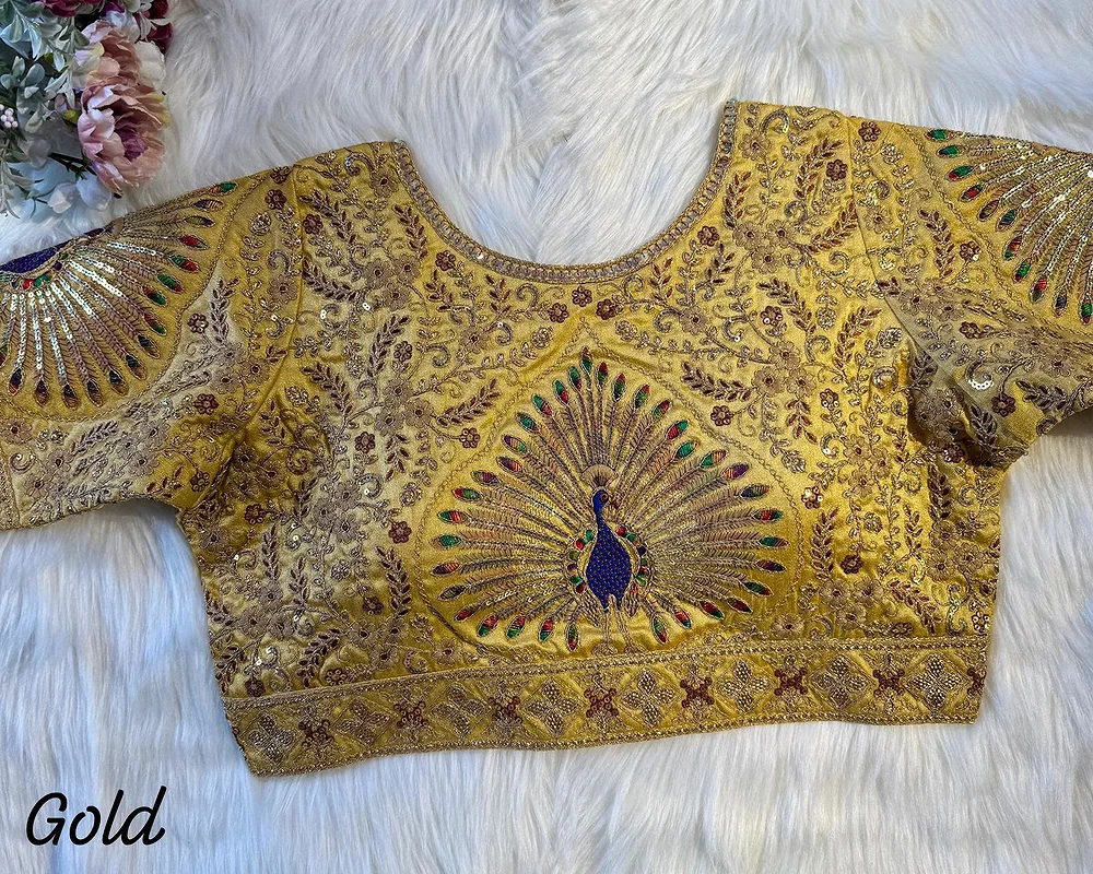 Gold Color Heavy Long Stitch Apple-Cut Cording Work Blouse — view 1