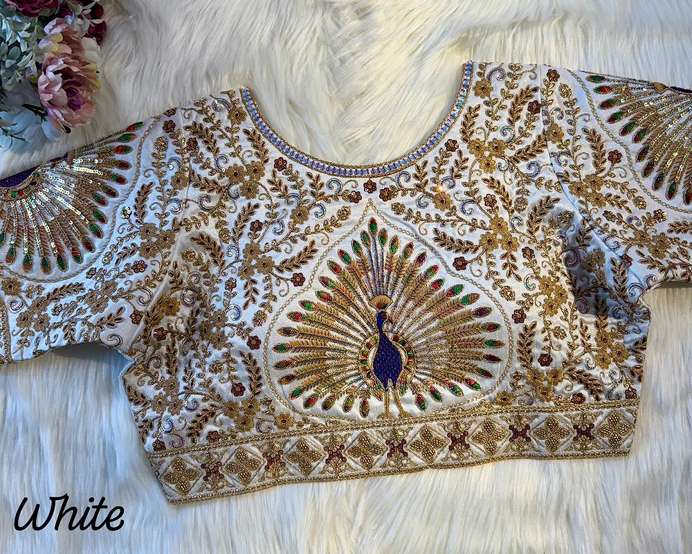 White Color Heavy Long Stitch Apple-Cut Cording Work Blouse — view 1