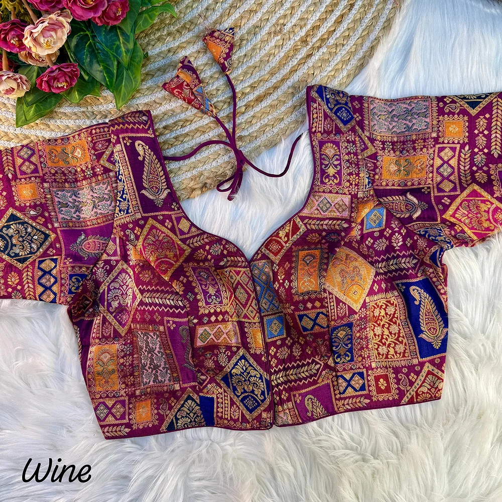 Wine Color Jacquard Partywear Blouse — view 1