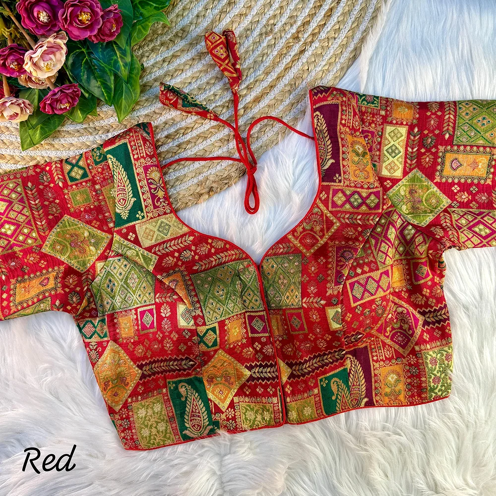 Red Color Jacquard Partywear Blouse — view 1