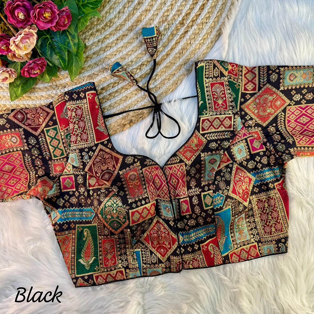 Black Color Jacquard Partywear Blouse — view 1