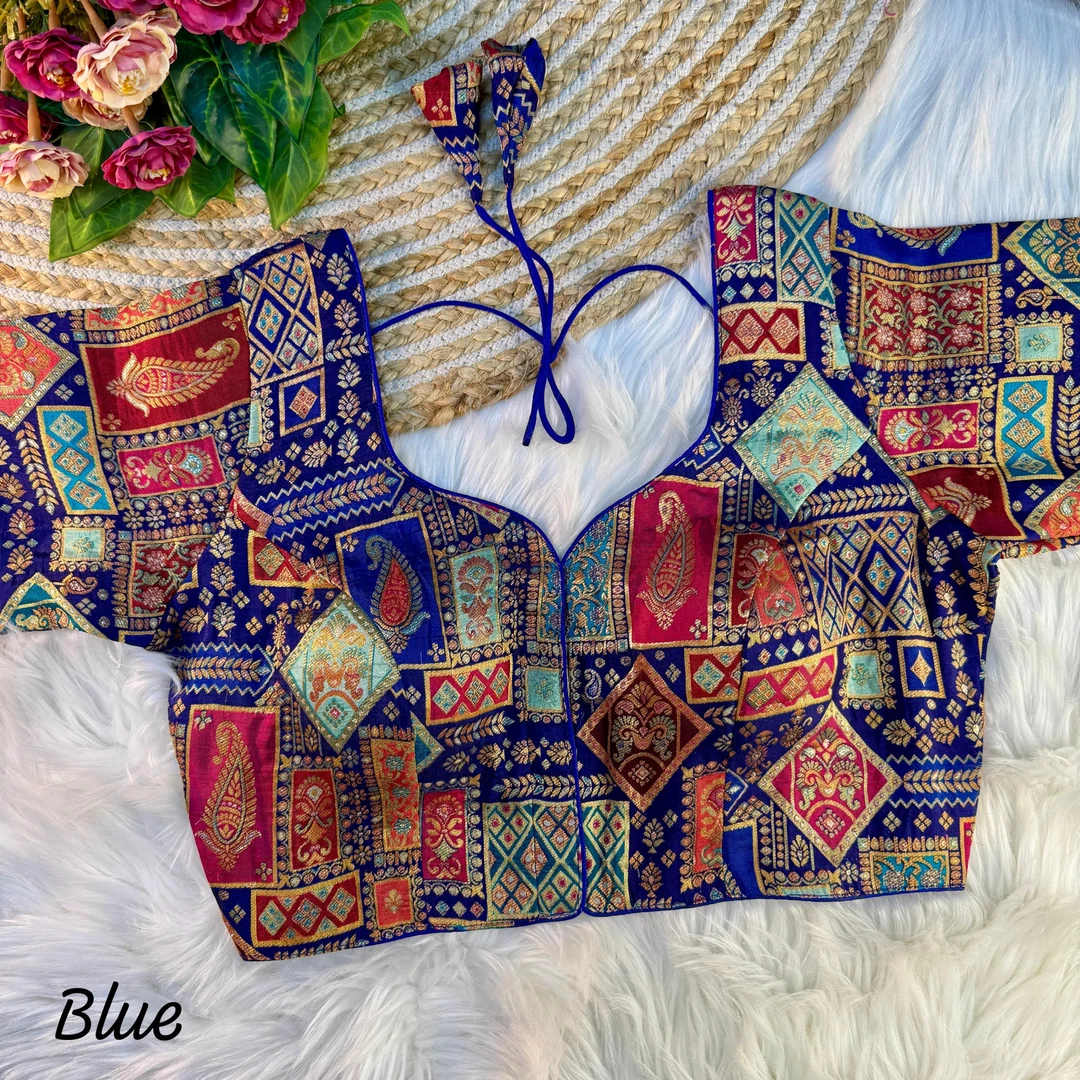 Blue Color Jacquard Partywear Blouse