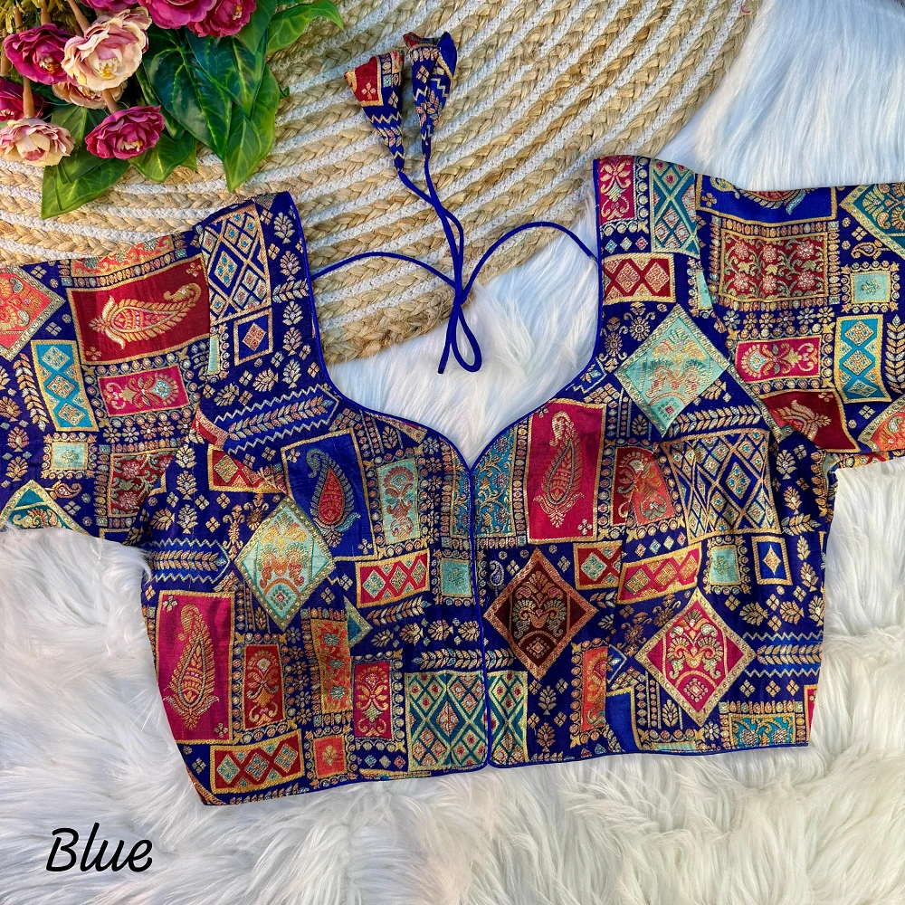 Blue Color Jacquard Partywear Blouse — view 1