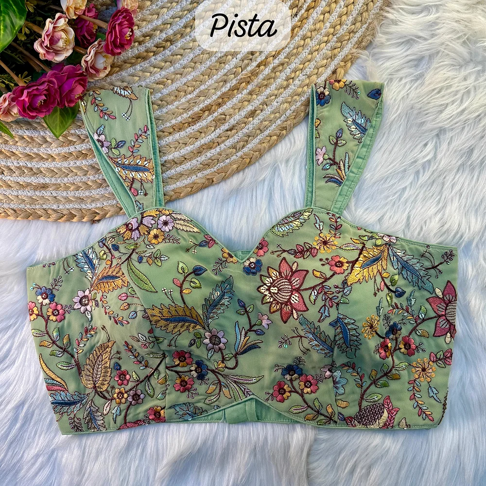 Pista Color Readymade Georgette Sleeveless Blouse For Navratri — view 1