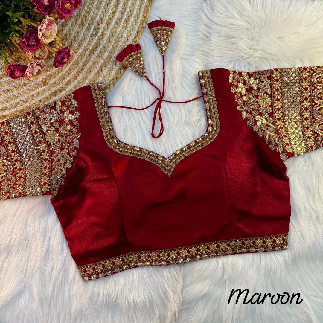 Maroon Color Bridal Italian Silk Embroidered Blouse