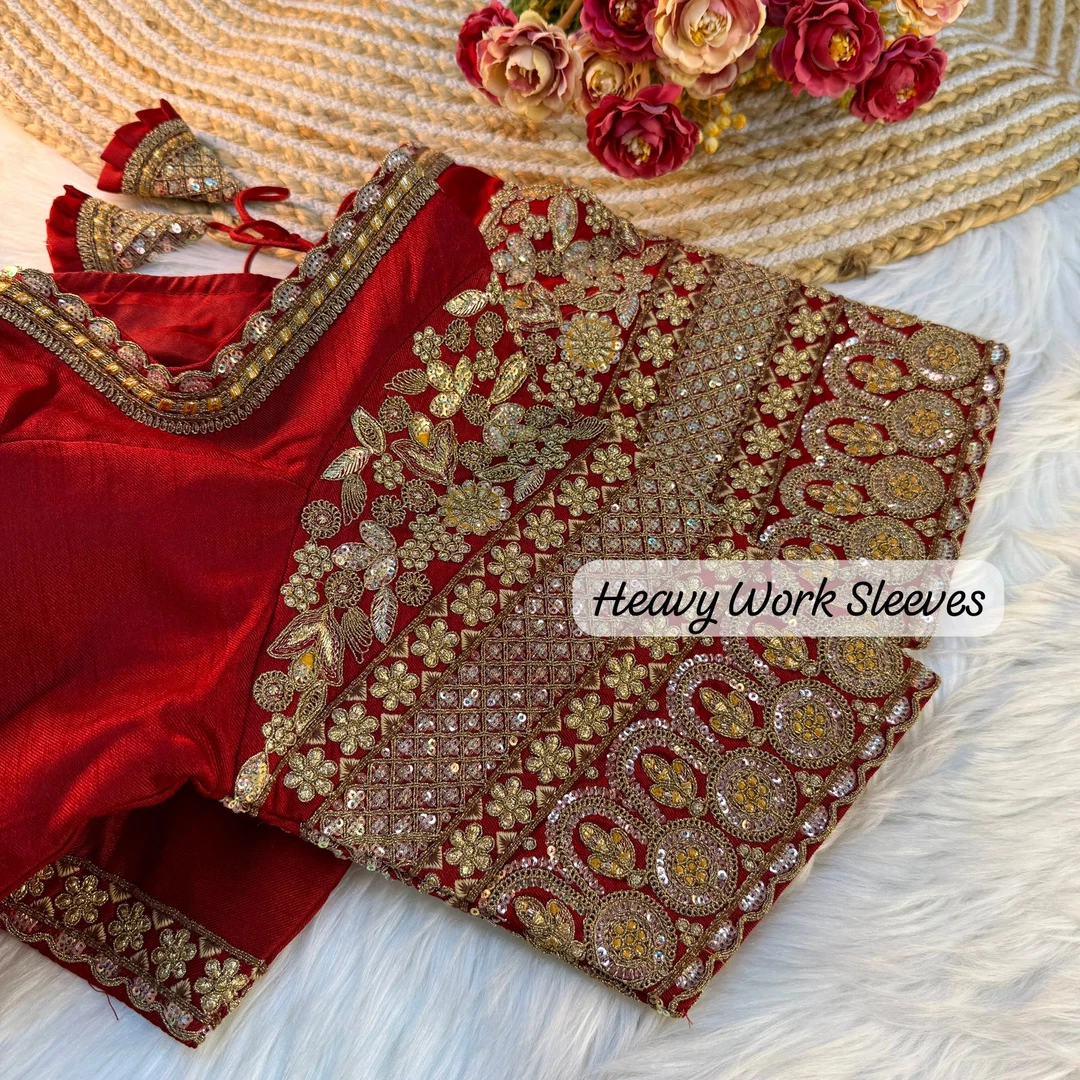 Maroon Color Bridal Italian Silk Embroidered Blouse