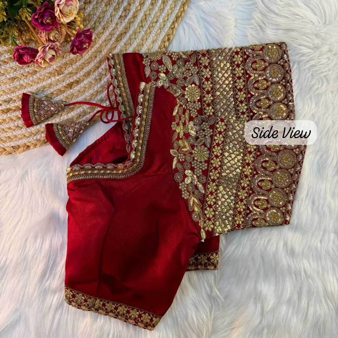 Maroon Color Bridal Italian Silk Embroidered Blouse