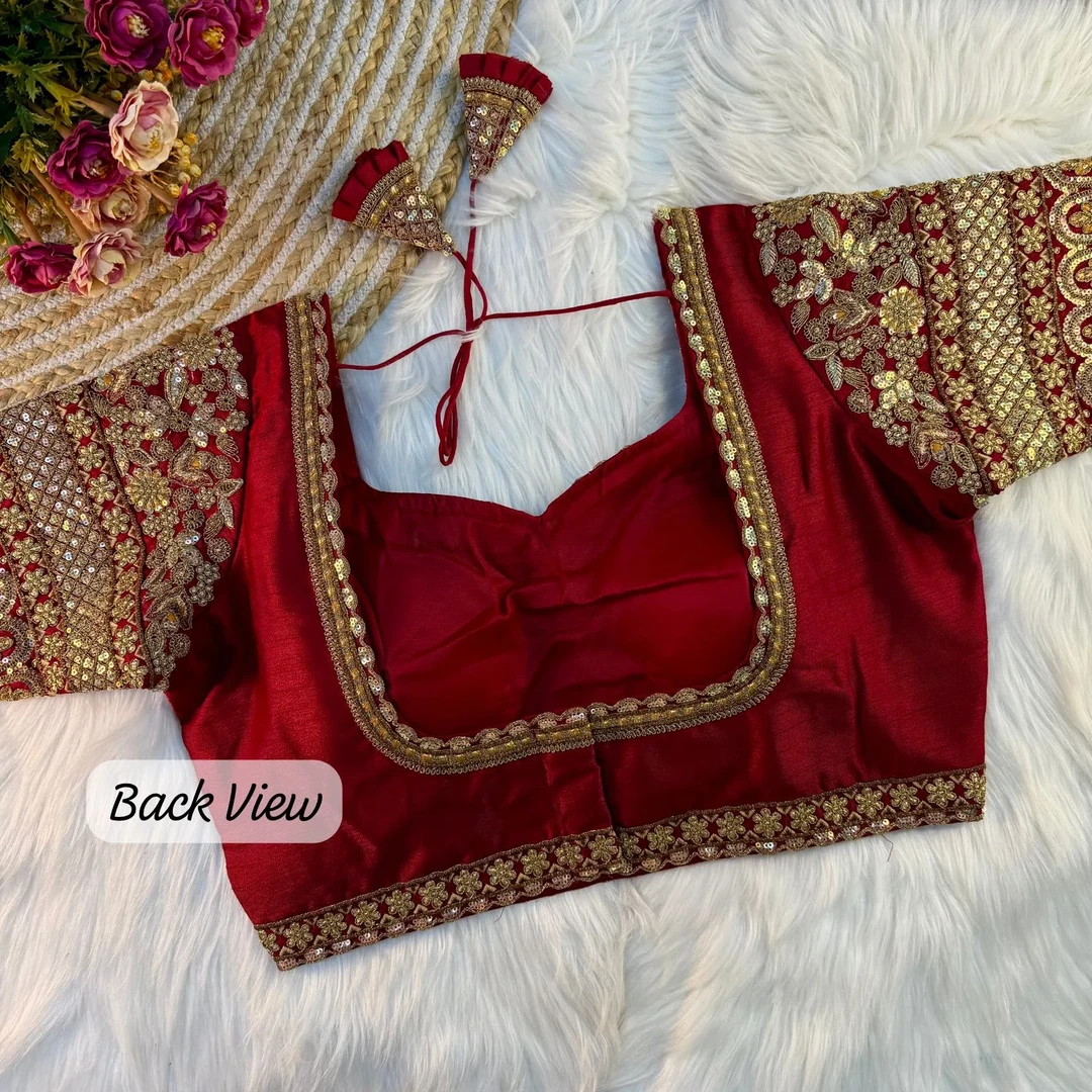 Maroon Color Bridal Italian Silk Embroidered Blouse