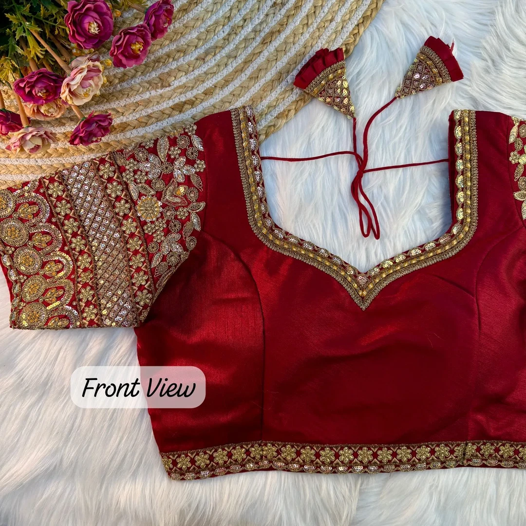 Maroon Color Bridal Italian Silk Embroidered Blouse