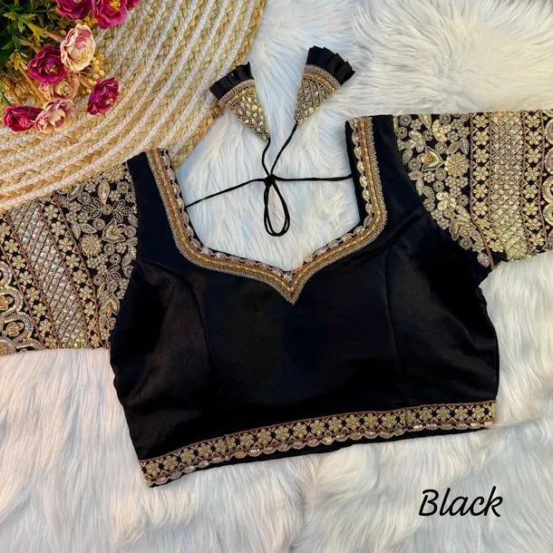 Black Color Bridal Italian Silk Embroidered Blouse