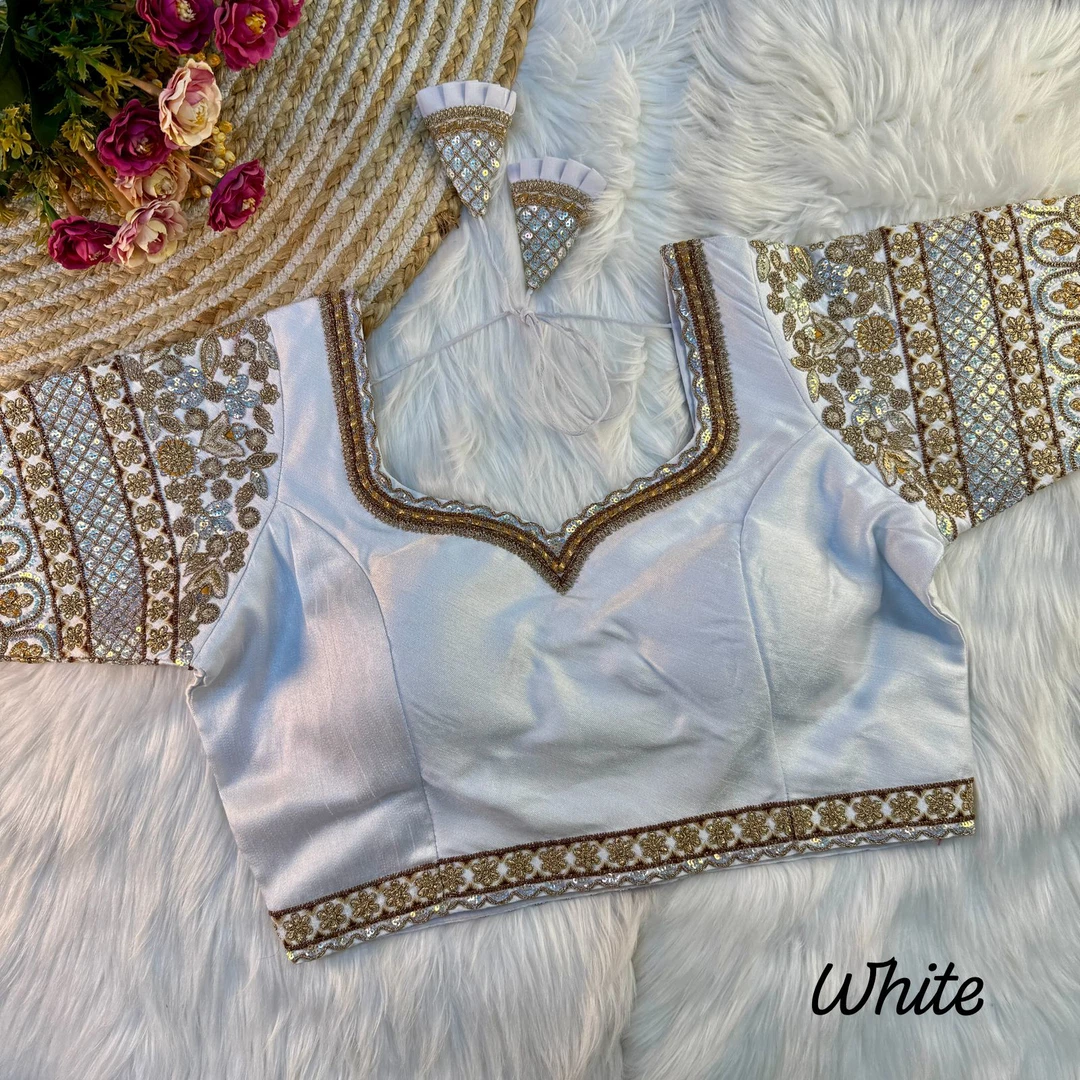 White Color Bridal Italian Silk Embroidered Blouse