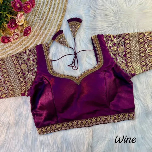 Wine Color Bridal Italian Silk Embroidered Blouse