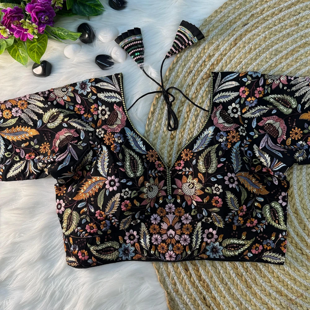 Black Color Partywear Georgette Blouse — view 1