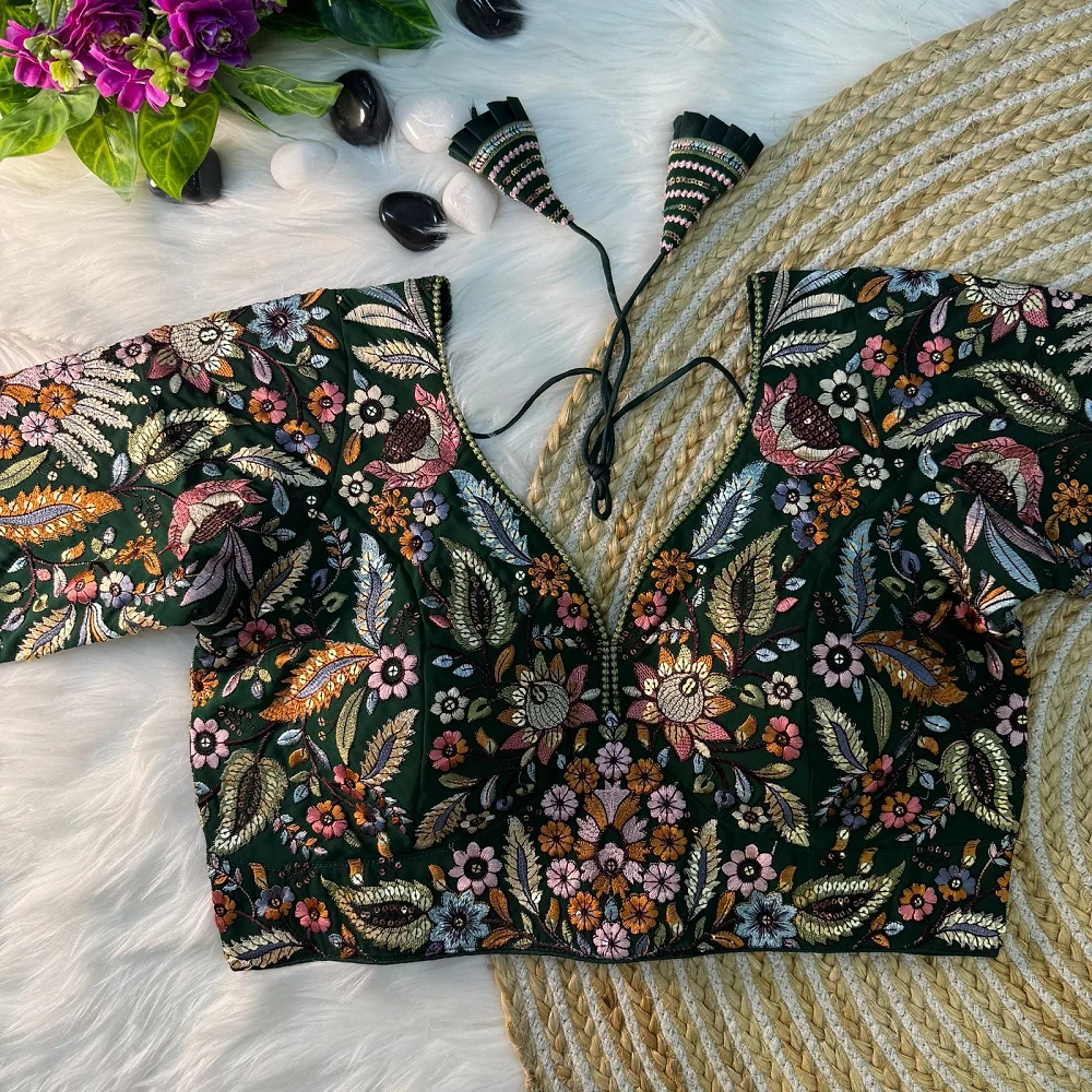 Bottle Green Partywear Georgette Blouse — view 1