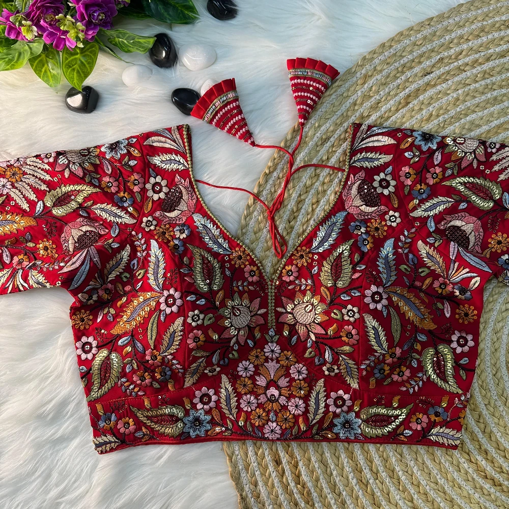 Red Color Partywear Georgette Blouse — view 1