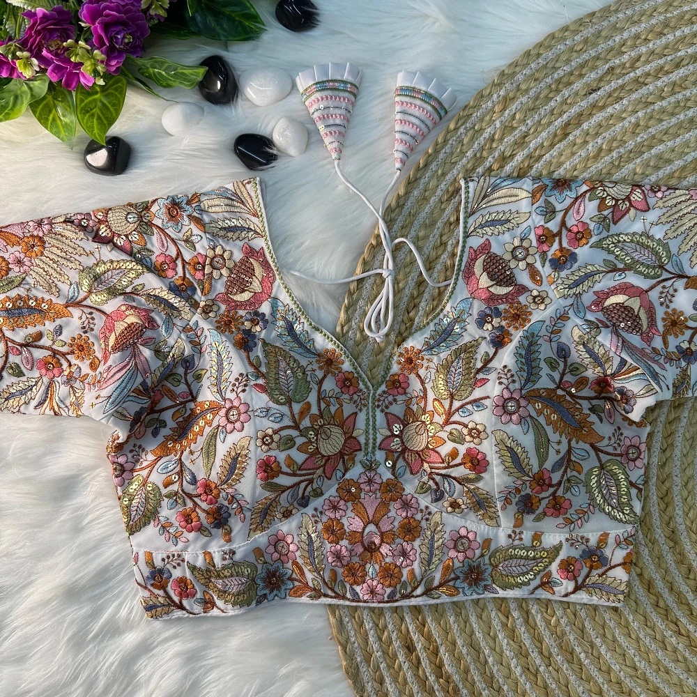 White Color Partywear Georgette Blouse — view 1