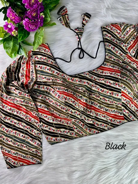 Black Color Rayon Printed Halter Neck Blouse