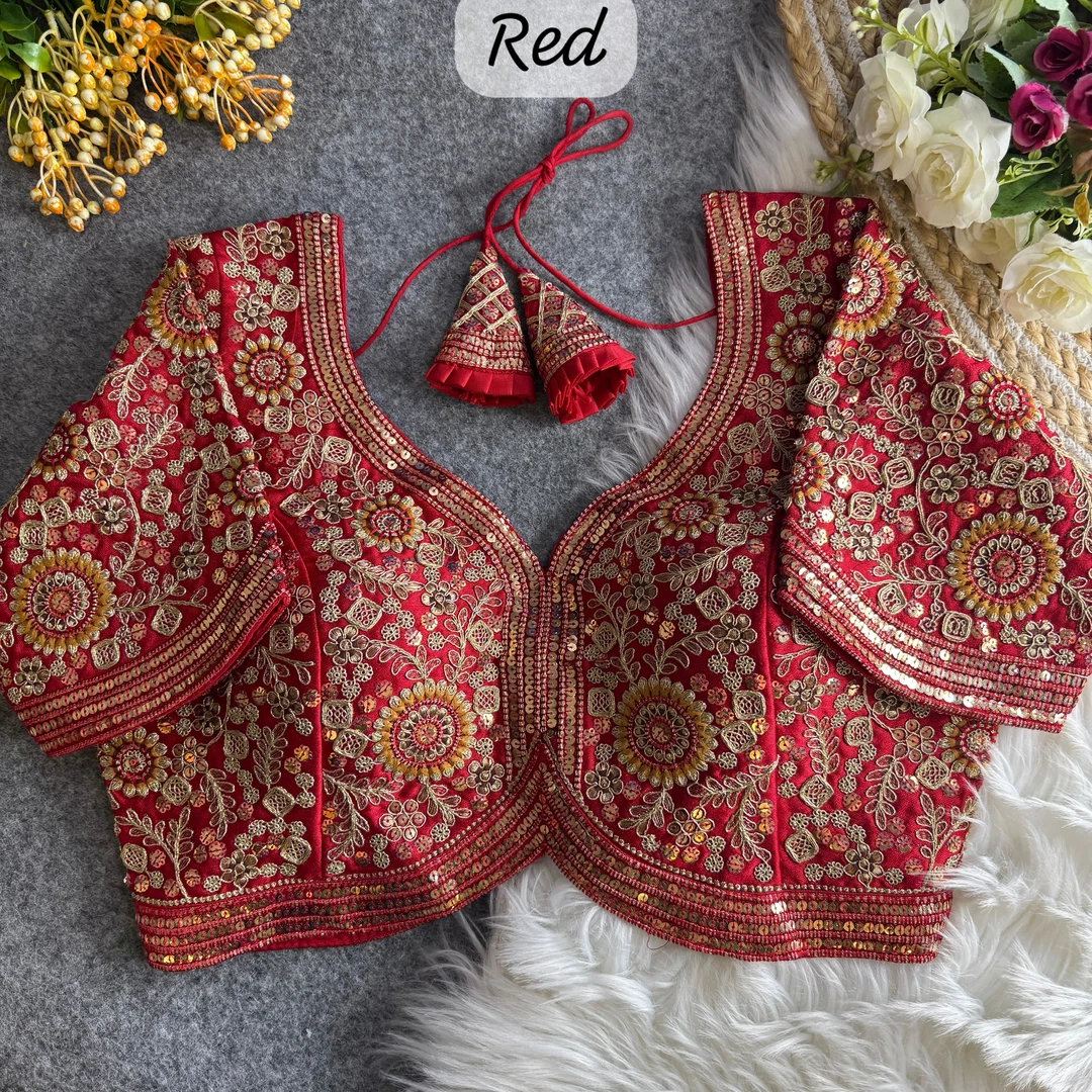 Red Color Elegant Apple Cut Bridal Blouse with Heavy Codding, Thread, and Sequin Work