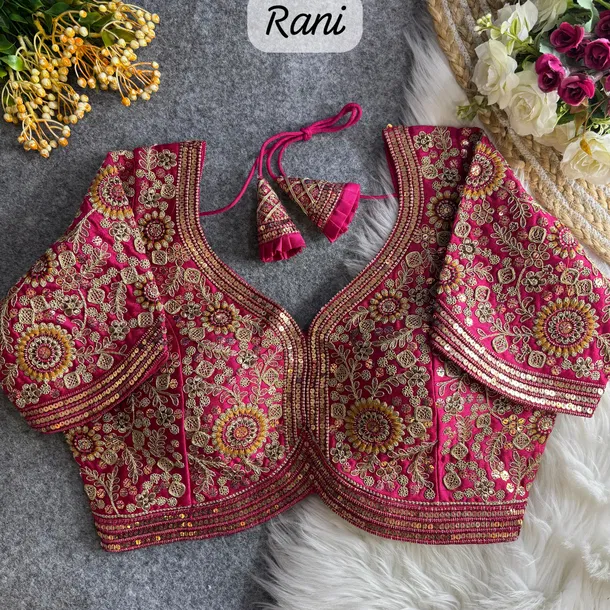 Rani Color Elegant Apple Cut Bridal Blouse with Heavy Codding, Thread, and Sequin Work