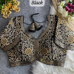 Black Color Elegant Apple Cut Bridal Blouse with Heavy Codding, Thread, and Sequin Work