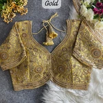 Gold Color Elegant Apple Cut Bridal Blouse with Heavy Codding, Thread, and Sequin Work