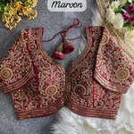 Maroon Color Elegant Apple Cut Bridal Blouse with Heavy Codding, Thread, and Sequin Work