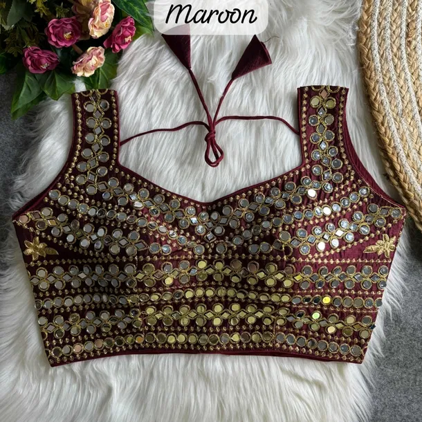 Maroon Color Real Mirror Work Bollywood Partywear Blouse