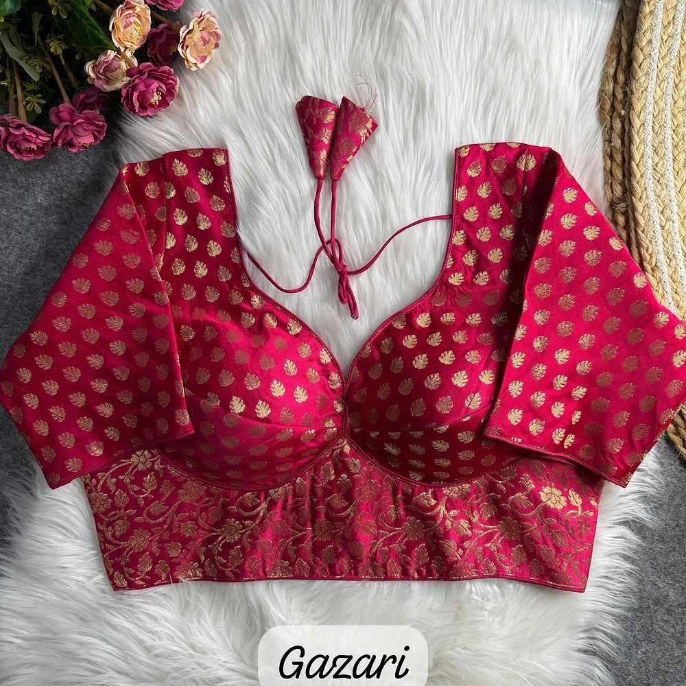 Rani Gazari Color Sabyasachi Style Pure Nylon Jacquard Partywear Blouse with Heavy Padding — view 1