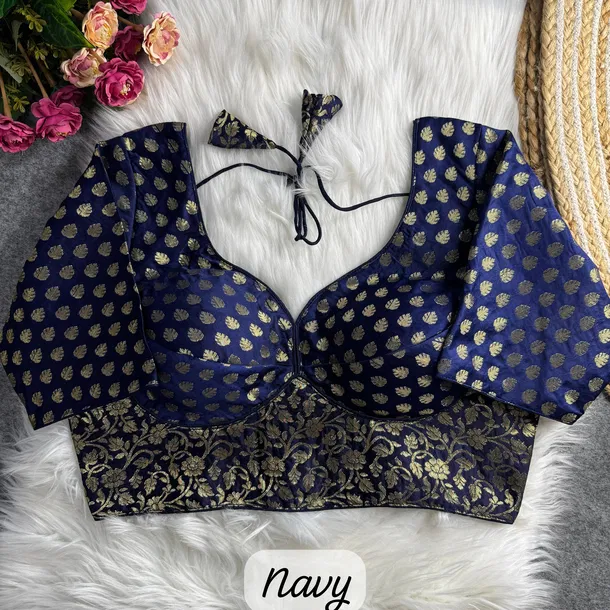 Navy Color Sabyasachi Style Pure Nylon Jacquard Partywear Blouse with Heavy Padding