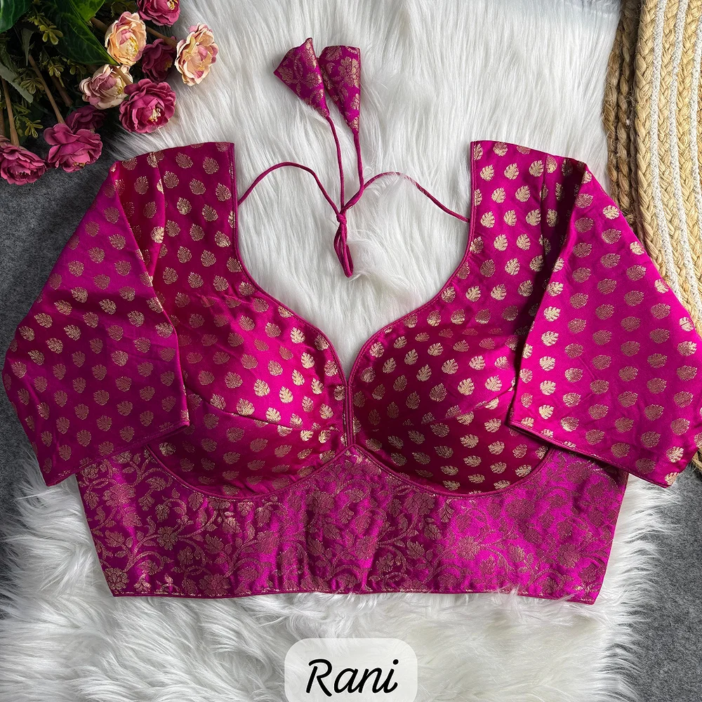 Pink Color Sabyasachi Style Pure Nylon Jacquard Partywear Blouse with Heavy Padding — view 1