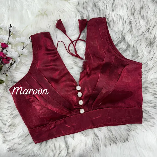 Maroon Elegant Zimichoo Pleated Design Partywear Blouse with Heavy Padding