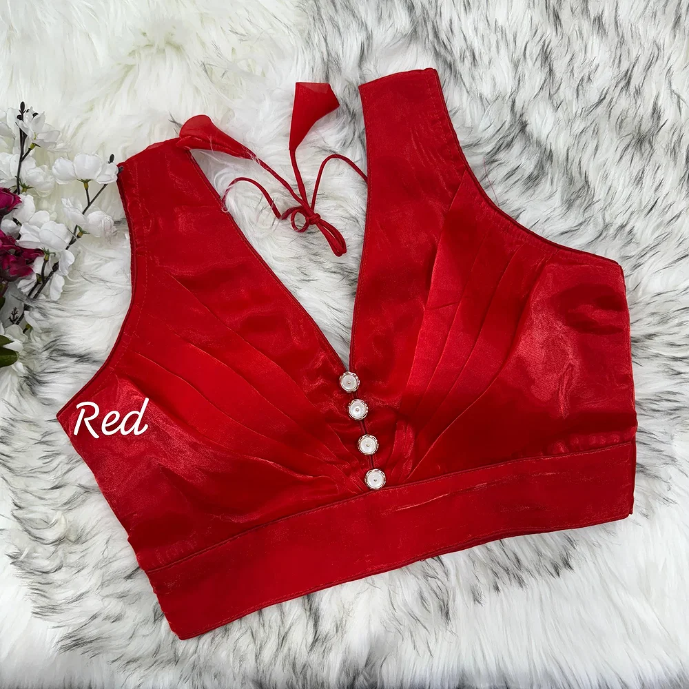 Red Elegant Zimichoo Pleated Design Partywear Blouse with Heavy Padding — view 1