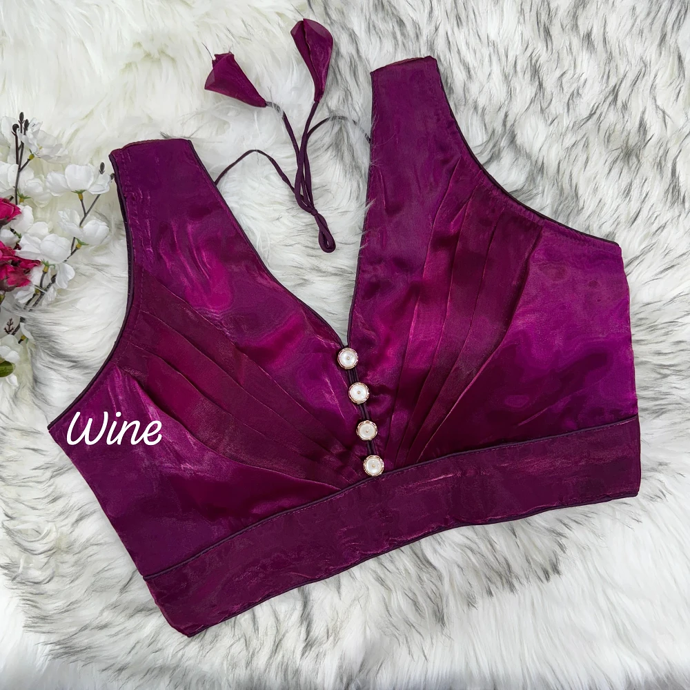 Wine Elegant Zimichoo Pleated Design Partywear Blouse with Heavy Padding — view 1