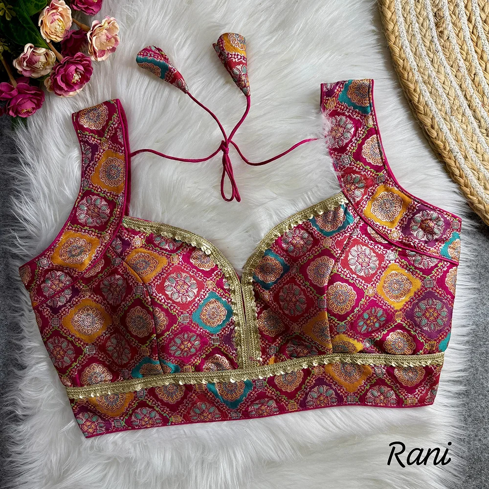 Rani Color Silk Rapier Jacquard Partywear Blouse with Back Open Style — view 1