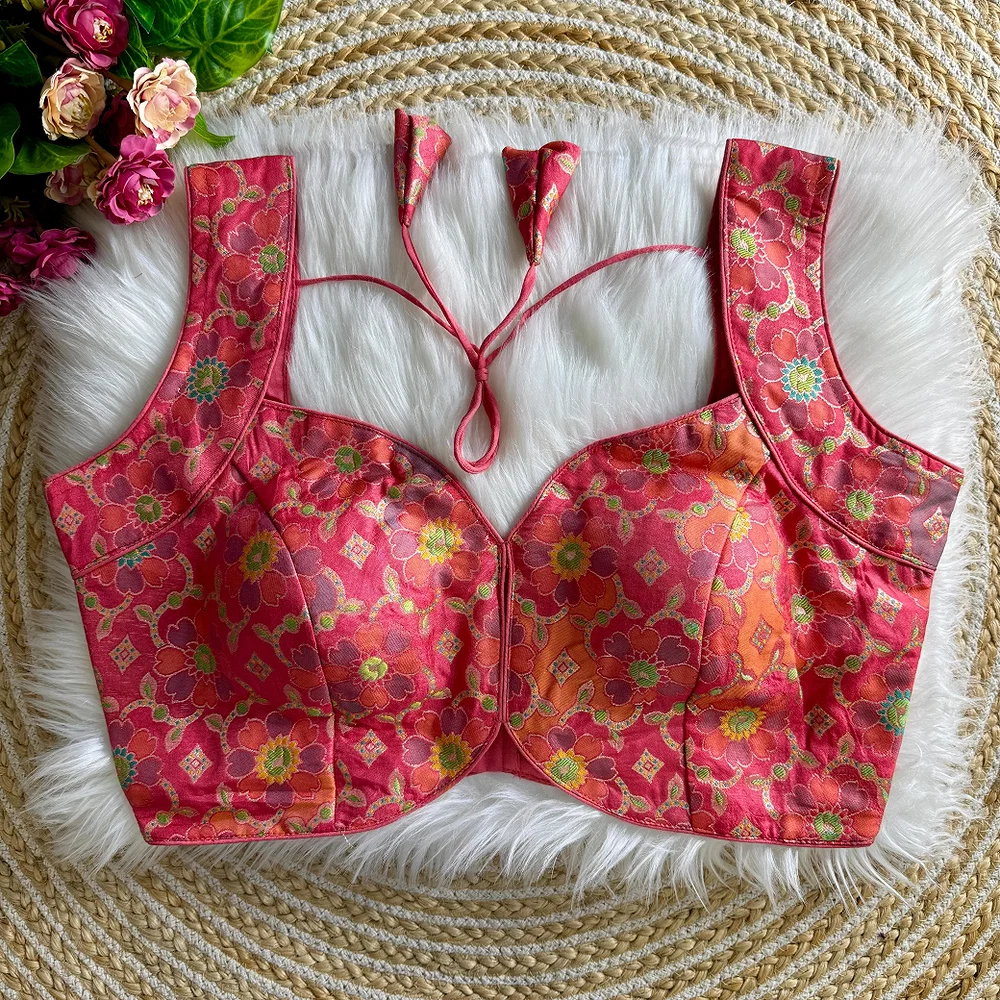 Rani Color Sleeveless Jacquard Partywear Blouse — view 1