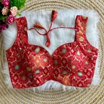 Red Color Sleeveless Jacquard Partywear Blouse