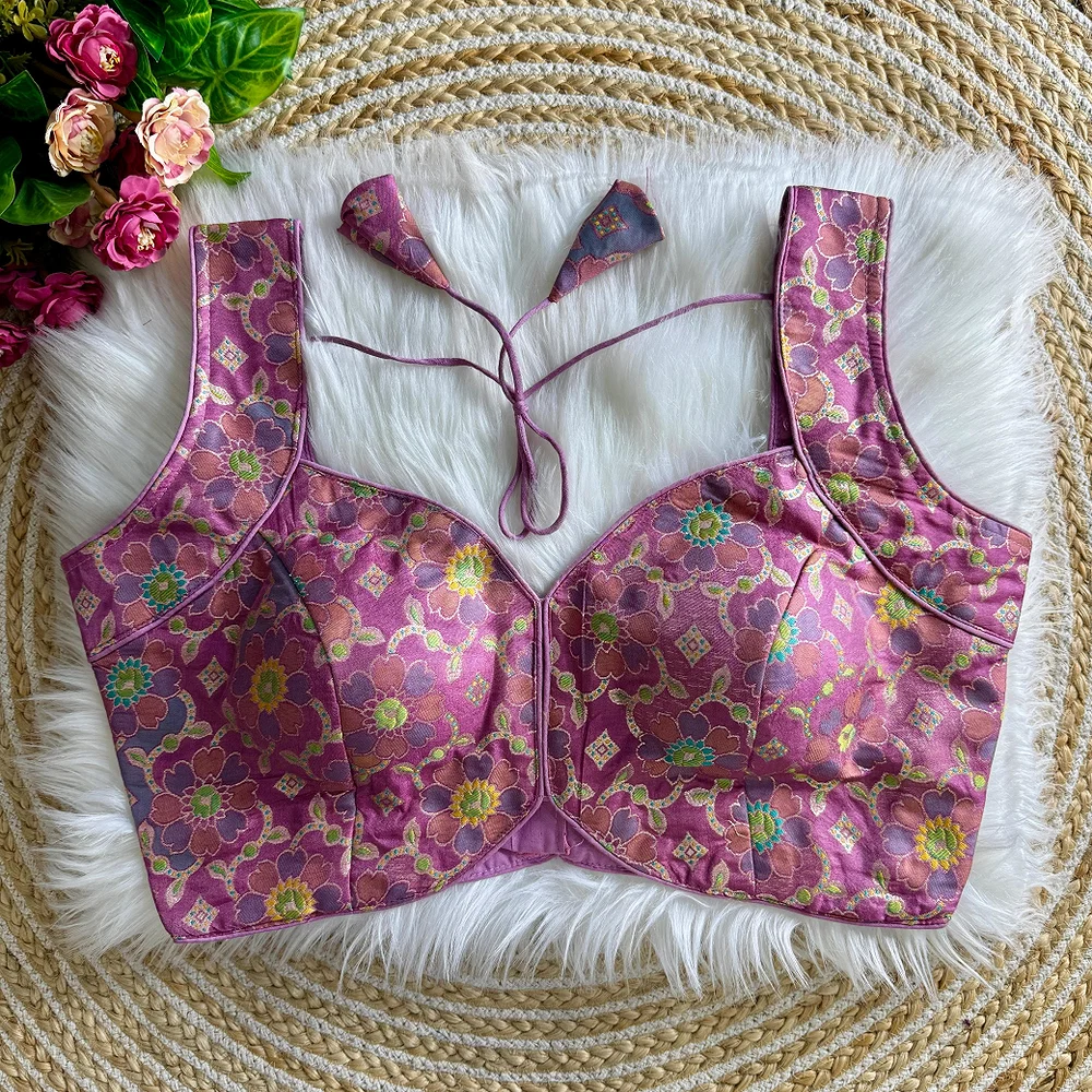 Lavender Color Sleeveless Jacquard Partywear Blouse — view 1