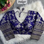 Blue Color Heavy Pure Dola Silk Embroidered Full Sleeves Partywear Blouse