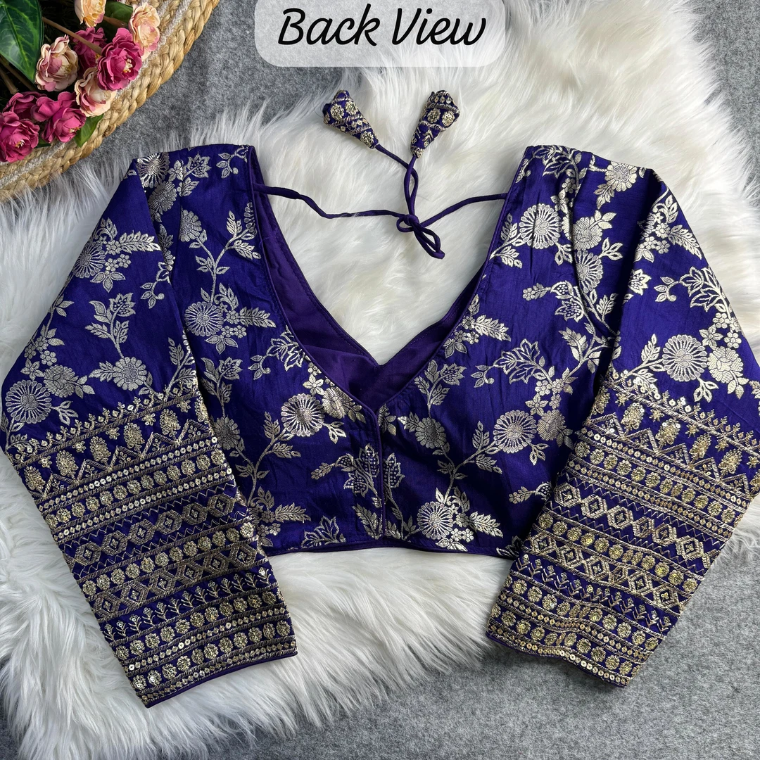 Blue Color Heavy Pure Dola Silk Embroidered Full Sleeves Partywear Blouse