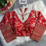 Red Color Heavy Pure Dola Silk Embroidered Full Sleeves Partywear Blouse