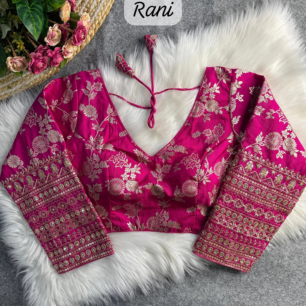 Rani Color Heavy Pure Dola Silk Embroidered Full Sleeves Partywear Blouse — view 1