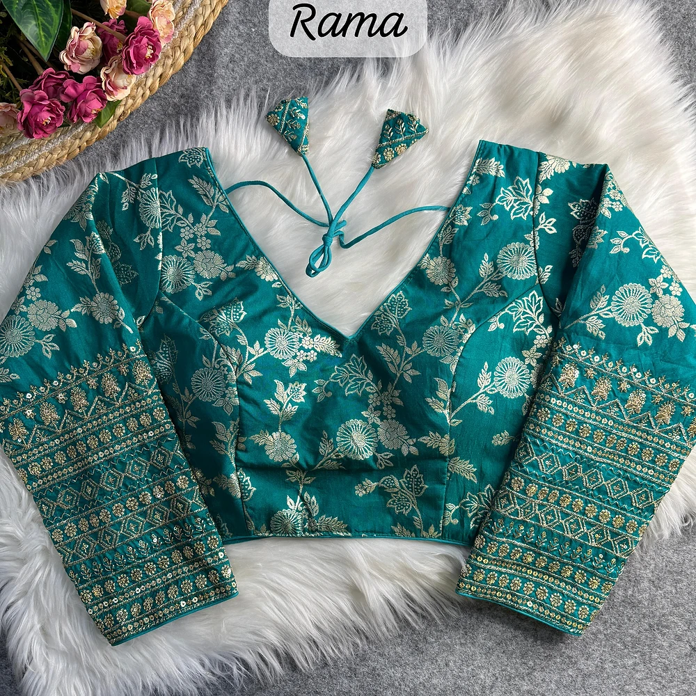 Rama Color Heavy Pure Dola Silk Embroidered Full Sleeves Partywear Blouse — view 1